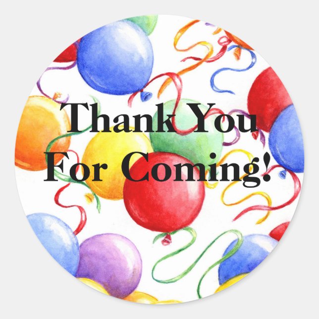 Thank You Stickers Birthday Party Balloons Roun (Front)