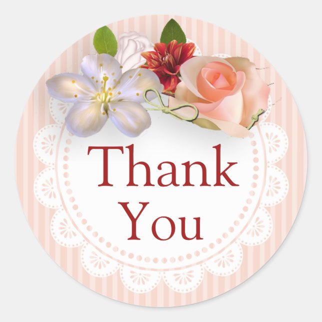 Thank You Stickers Coral Pink Floral (Front)