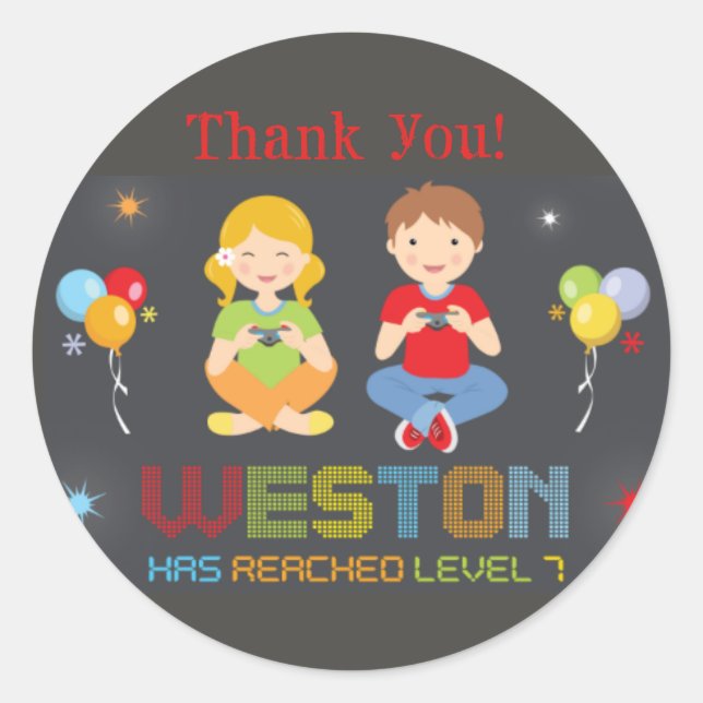 Thank you stickers for Arcade party (Front)