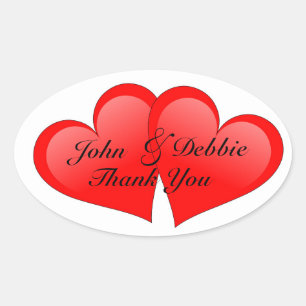 Thank You stickers for favours red hearts 3D