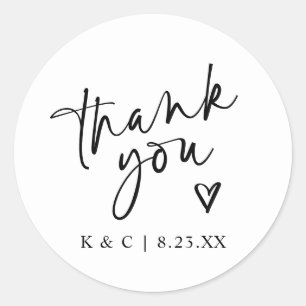 Thank You Stickers for Wedding Favours Modern Hear