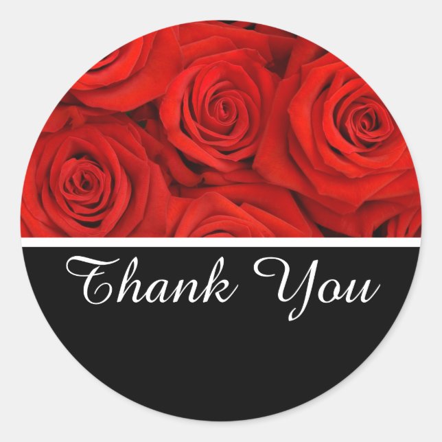 Thank You Stickers- Red Roses Classic Round Sticker (Front)