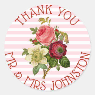 Thank You Stickers Wedding Bouquet Burgundy Roses