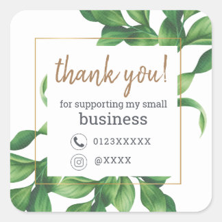 Thank you stickers wild leaves green floral