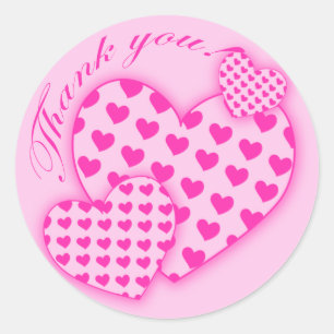 Thank You Stickers with Pink Hearts