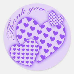 Thank You Stickers with Purple Hearts