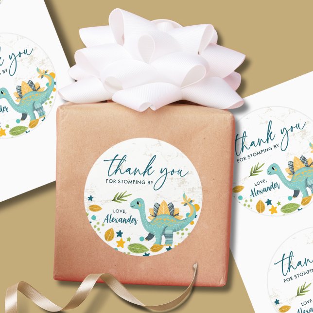 Thank You Stomping By Jurassic Dinosaur Birthday Classic Round Sticker (Creator Uploaded)