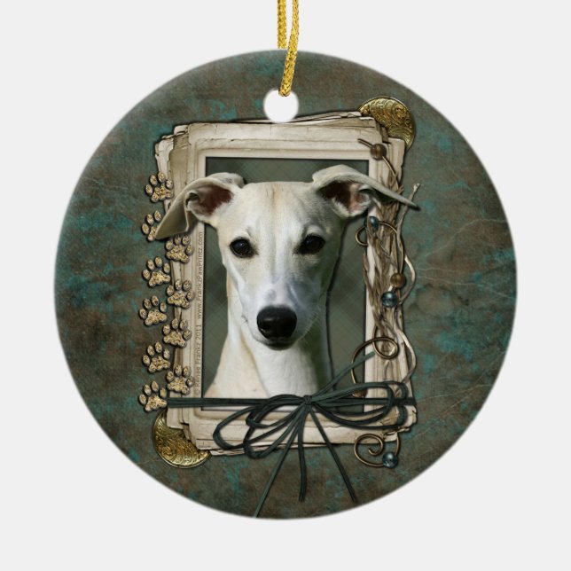 Thank You - Stone Paws - Whippet Ceramic Tree Decoration (Front)