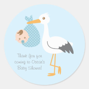 Thank You Stork Delivers Cute Baby Boy Classic Round Sticker