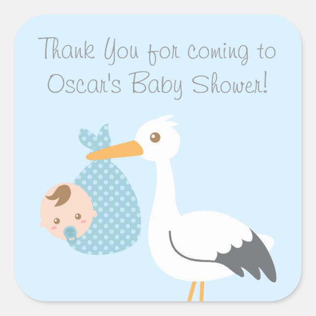 Thank You Stork Delivers Cute Baby Boy Square Sticker (Front)