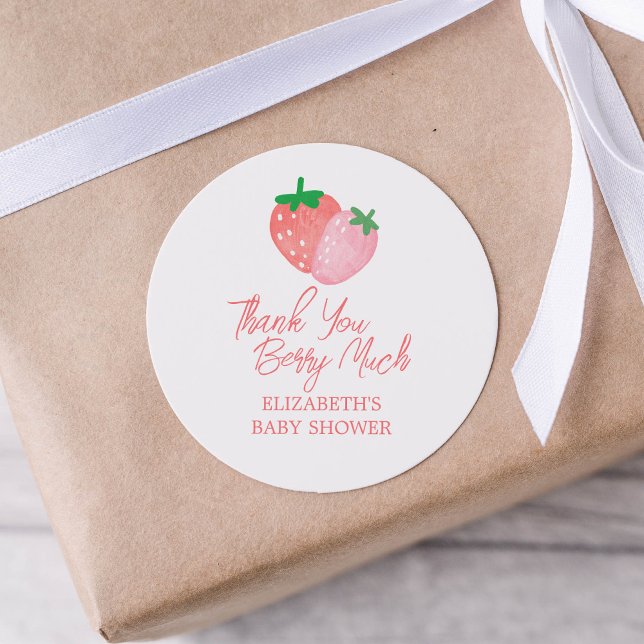 Thank You Strawberry Baby Shower Classic Round Sticker (Creator Uploaded)