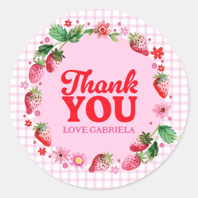 Thank You Strawberry Berry First Birthday Classic Round Sticker (Front)