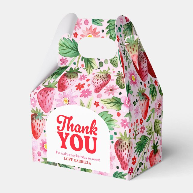 Thank You Strawberry Berry First Birthday  Favour Box (Front Side)