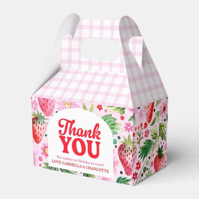 Thank You Strawberry Twins Joint Birthday Favour Box (Front Side)