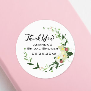 Thank You Strawberry Wildflowers Bridal Shower Classic Round Sticker