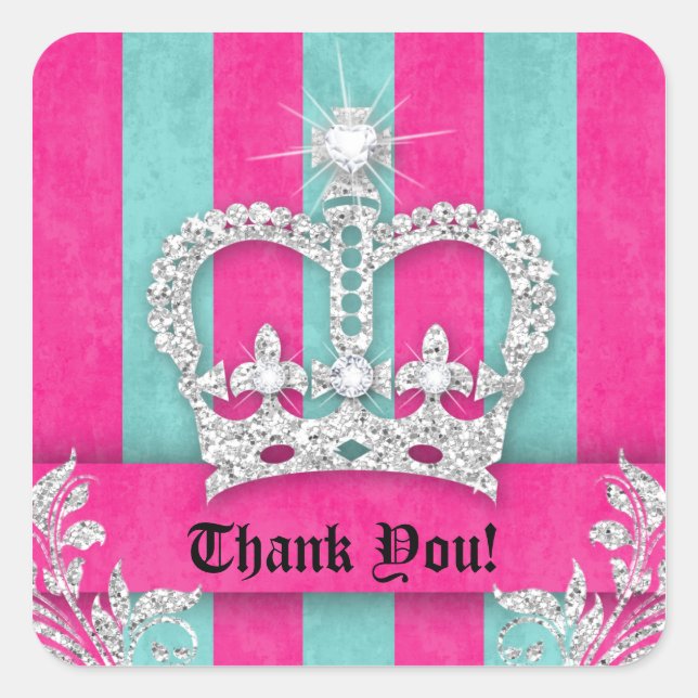 Thank You Stripes Grad Jewellery Pink Crown Blue Square Sticker (Front)