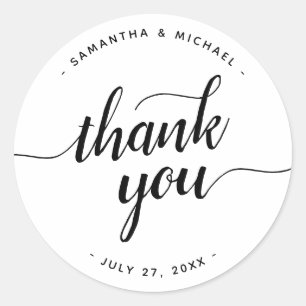 Thank You Stylish Calligraphy Script Wedding Classic Round Sticker