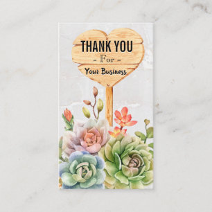 Thank You   Succulent Flowers Heart Sign Business Card