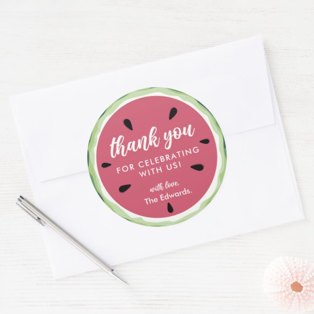  Thank You Summer Sweet Watermelon Baby Shower Classic Round Sticker (Envelope)