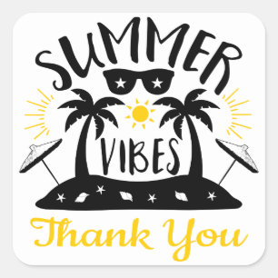 Thank You Summer Vibes Palm Trees Beach Wedding Square Sticker