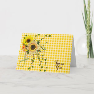 Thank You sunflower bouquet on gingham Card