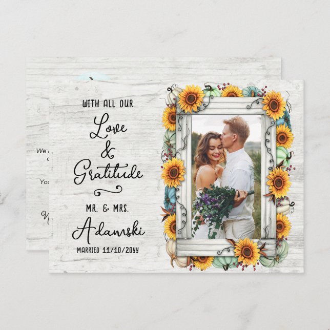 Thank You Sunflower Pumpkin Fall Farm Custom Photo Postcard (Front/Back)