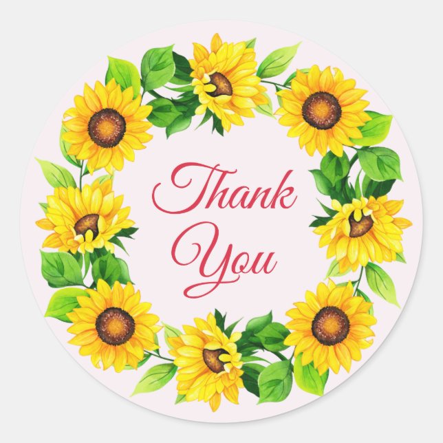 Thank You Sunflower Wreath Lavender Classic Round Sticker (Front)