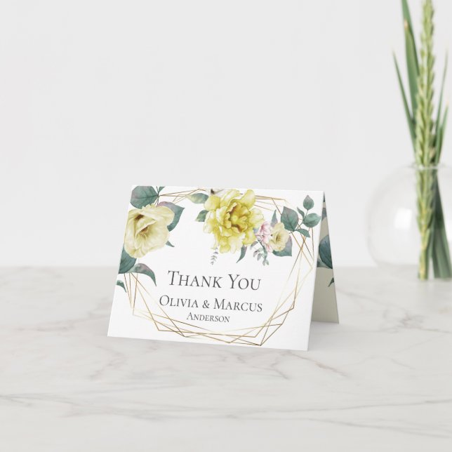 Thank You | Sunny Yellow Watercolor Peonies Card (Front)