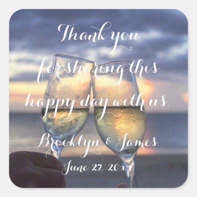 Thank You Sunset On Beach Wedding Stickers (Front)