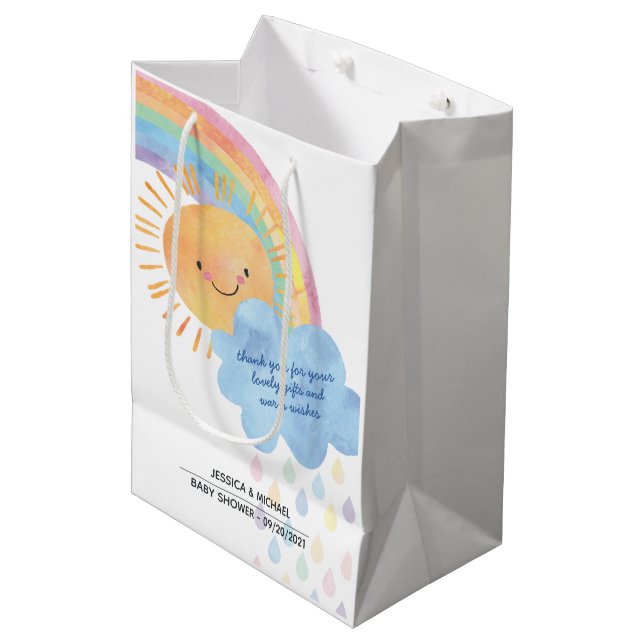 Thank You Sunshine Rainbow Baby Shower Medium Gift Bag (Front Angled)