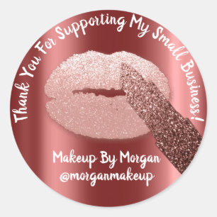 Thank You Support Small Business Makeup Burgundy Classic Round Sticker