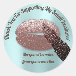 Thank You Support Small Business Makeup Kiss Blue Classic Round Sticker
