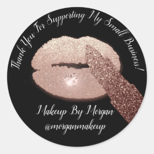 Thank You Support Small Business Makeup Lips Black Classic Round Sticker