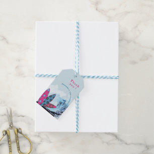 Thank you surfboard beach birthday party gift tag