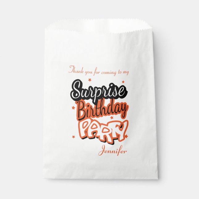Thank You Surprise Birthday Party | Orange Favour Bags (Front)