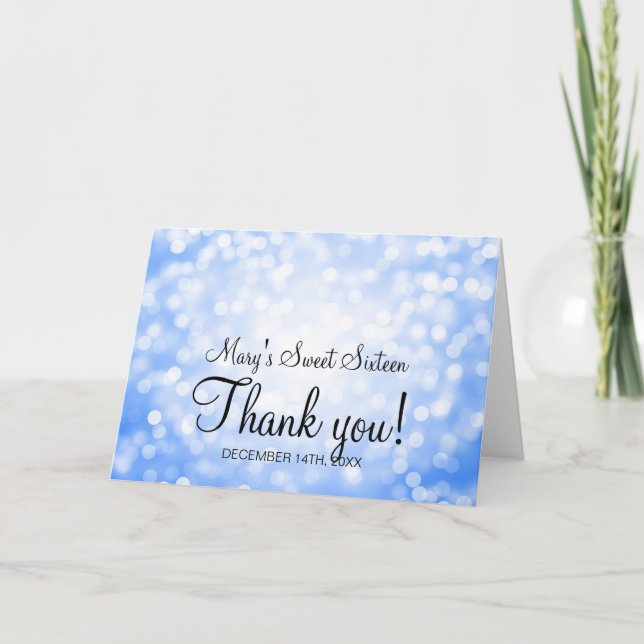 Thank You Sweet 16 Birthday Blue Glitter Lights (Front)
