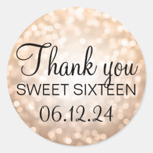 Thank You Sweet 16 Birthday Copper Glitter Lights Classic Round Sticker