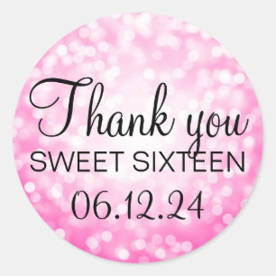 Thank You Sweet 16 Birthday Pink Glitter Lights Classic Round Sticker