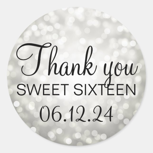 Thank You Sweet 16 Birthday Silver Glitter Lights Classic Round Sticker (Front)