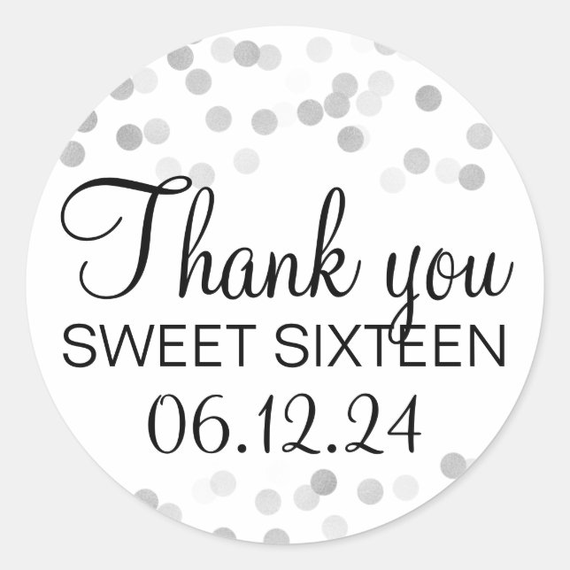 Thank You Sweet 16 Faux Silver Foil Glitter Lights Classic Round Sticker (Front)