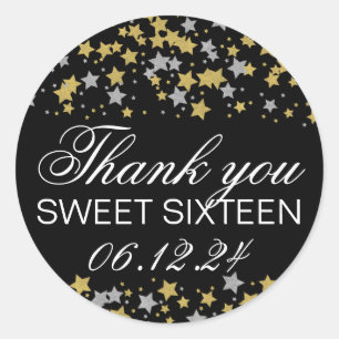 Thank You Sweet 16 Gold Glitter Star Confetti Classic Round Sticker