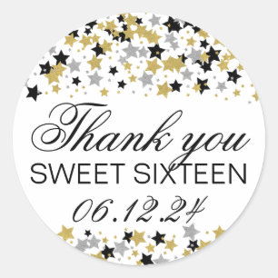 Thank You Sweet 16 Gold Glitter Star Confetti Classic Round Sticker