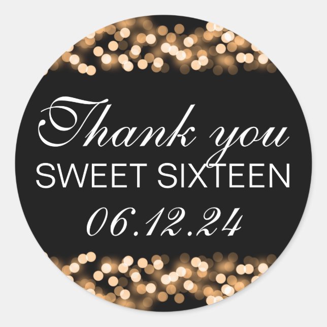 Thank You Sweet 16 Hollywood Glam Gold Classic Round Sticker (Front)