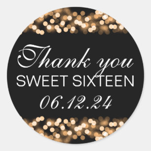 Thank You Sweet 16 Hollywood Glam Gold Classic Round Sticker