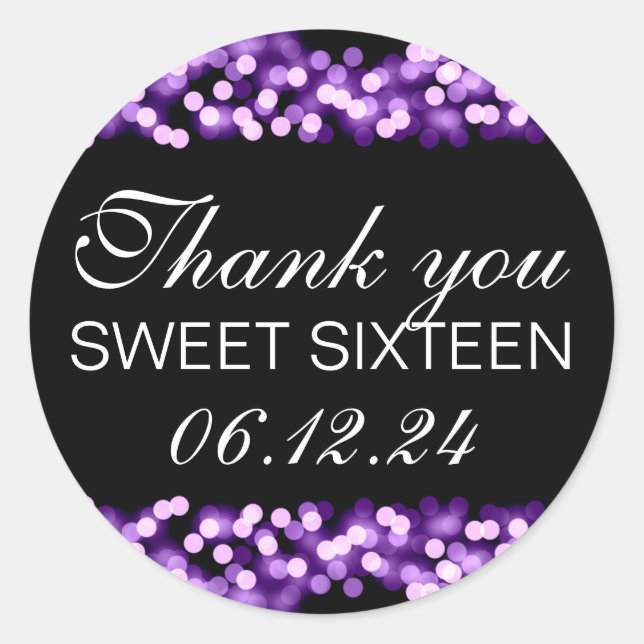 Thank You Sweet 16 Hollywood Glam Purple Classic Round Sticker (Front)