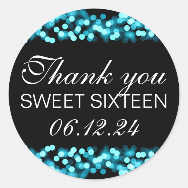 Thank You Sweet 16 Hollywood Glam Turquoise Classic Round Sticker (Front)