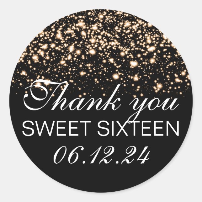 Thank You Sweet 16 Midnight Glam Gold Classic Round Sticker (Front)