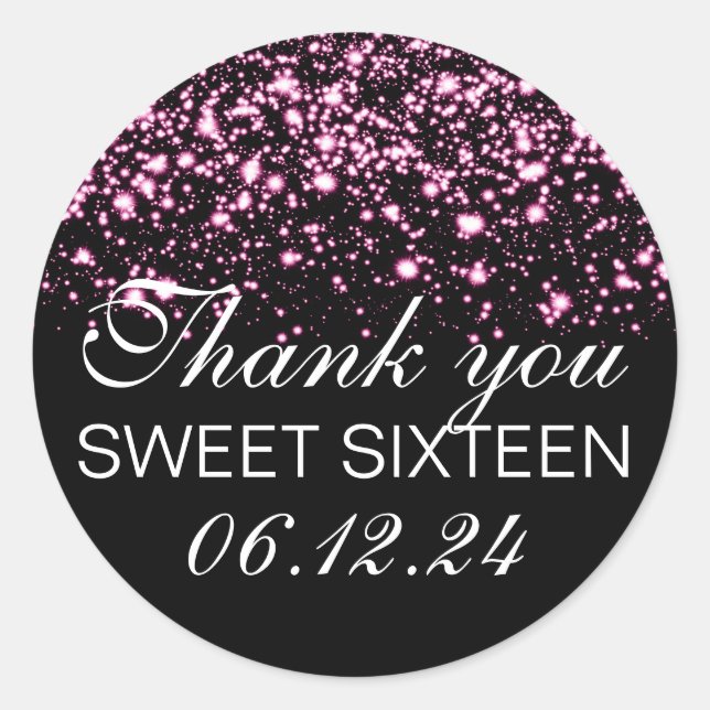 Thank You Sweet 16 Midnight Glam Pink Classic Round Sticker (Front)
