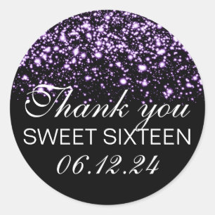 Thank You Sweet 16 Midnight Glam Purple Classic Round Sticker