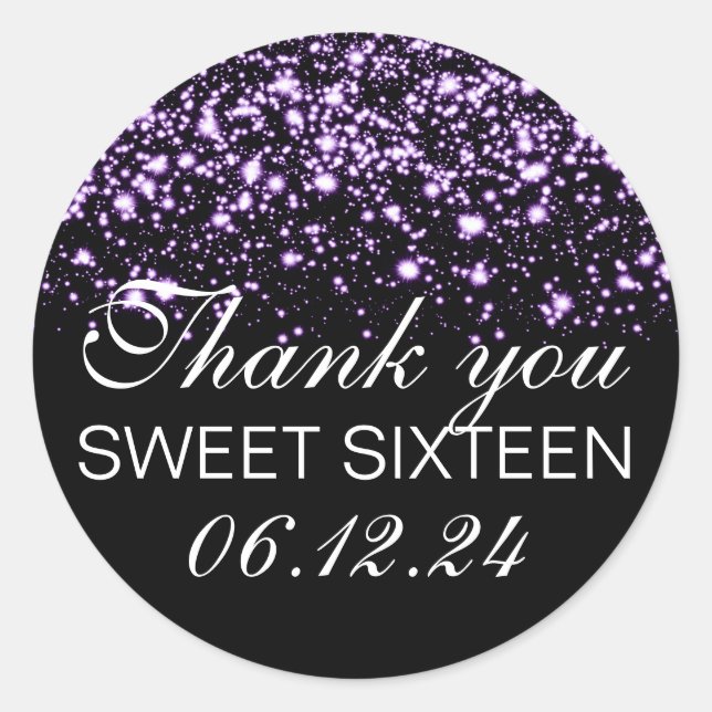 Thank You Sweet 16 Midnight Glam Purple Classic Round Sticker (Front)